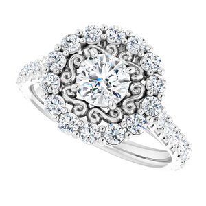 14K White Gold 5.2 mm Round Halo-Style Accented Engagement Ring. 122618:150:P