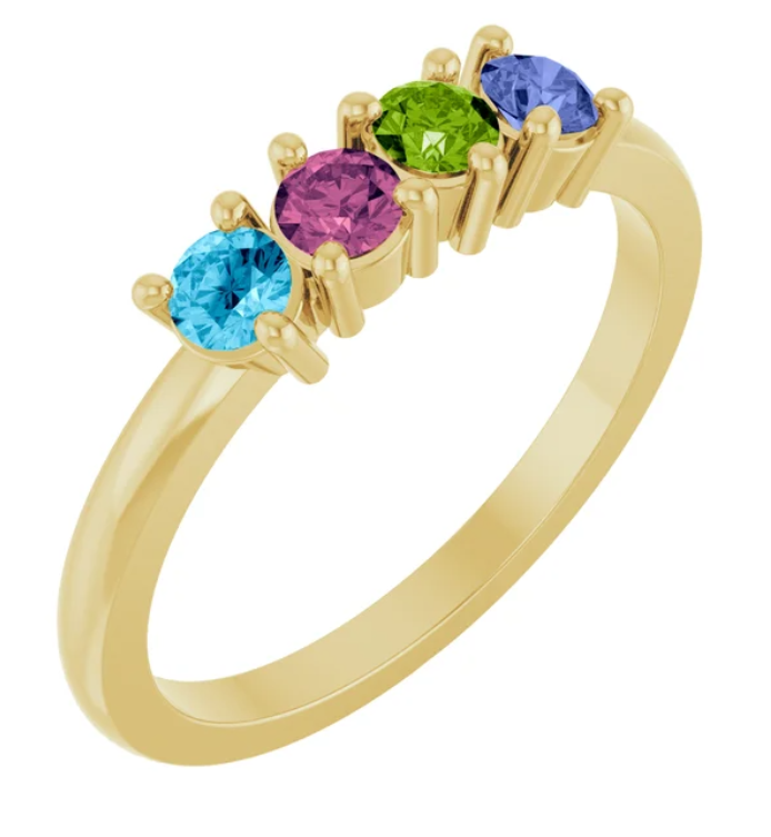 14K Yellow Gold 4-Stone Family Stackable Gemstone Ring 72529:118:P