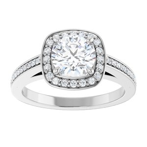 14K White Gold 6.5 mm Round Halo-Style Accented Engagement Ring. 122793:210:P
