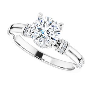 14K White Gold  6.5 mm Round Hidden Halo-Style Accented Engagement Ring. 122403:312:P