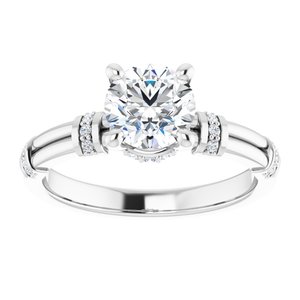 14K White Gold  6.5 mm Round Hidden Halo-Style Accented Engagement Ring. 122403:312:P