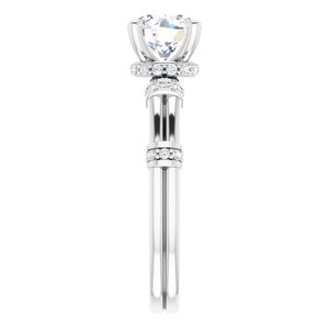 14K White Gold  6.5 mm Round Hidden Halo-Style Accented Engagement Ring. 122403:312:P