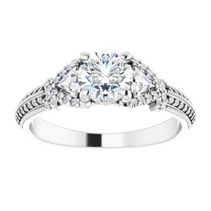 14K White Gold 5.8 mm Round 1/3 CTW Diamond Hidden Halo-Style Pave Accented Engagement Ring. 122678:601:P