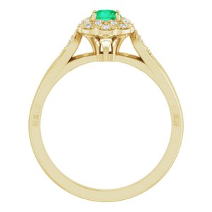 14K Yellow Gold Natural Emerald & 1/10 CTW Diamond Ring