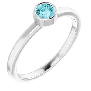 14K White Gold 4 mm Natural Blue Zircon Ring. 71806:6044:P