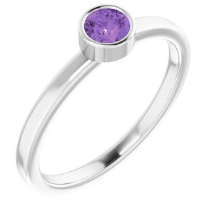 14K White Gold 4 mm Natural Amethyst Ring. 71806:6029:P