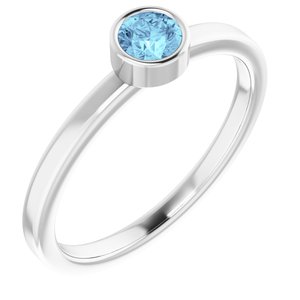 14K White Gold 4 mm Natural Aquamarine Ring. 71806:6030:P