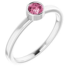 14K White Gold 4 mm Natural Pink Tourmaline Ring. 71806:6042:P