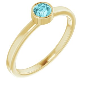 14K Yellow Gold 4 mm Natural Blue Zircon Ring. 71806:6027:P