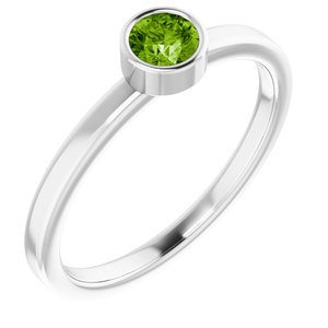 14K White Gold 4 mm Natural Peridot Ring. 71806:6039:P