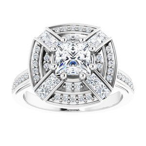 14K White Gold 5.5 mm Square 3/4 CTW Diamond Halo-Style Accented Engagement Ring. 122480:602:P