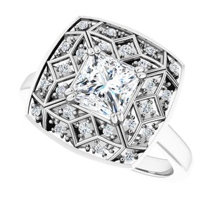 14K White Gold 5.5x5.5 mm Square 1/6 CTW Diamond Halo-Style Engagement Ring. 122507:600:P