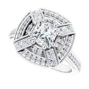14K White Gold 5.5 mm Square 3/4 CTW Diamond Halo-Style Accented Engagement Ring. 122480:602:P