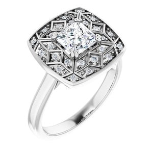 14K White Gold 5.5x5.5 mm Square 1/6 CTW Diamond Halo-Style Engagement Ring. 122507:600:P