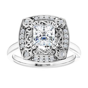 14K White Gold 5.5 mm Square.08 CTW Diamond Halo-Style Engagement Ring. 122492:601:P