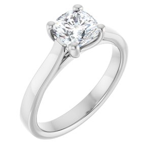 14K White Gold 6 mm Cushion Engagement Ring. 122100:594:P