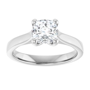 14K White Gold 6 mm Cushion Engagement Ring. 122100:594:P