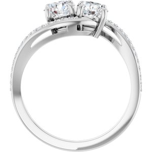 14K White Gold 5.2 mm Round 1/8 CTW Diamond Two-Stone Accented Engagement Ring. 122931:601:P