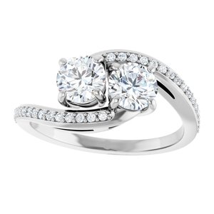 14K White Gold 5.2 mm Round 1/8 CTW Diamond Two-Stone Accented Engagement Ring. 122931:601:P