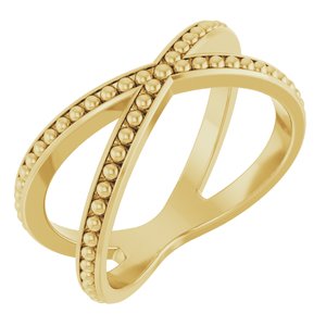 14K Yellow Gold Beaded Criss-Cross Ring