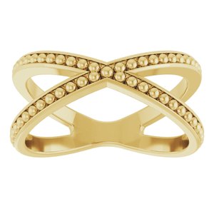 14K Yellow Gold Beaded Criss-Cross Ring