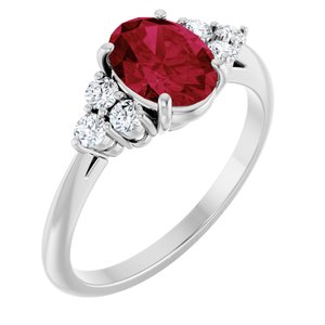 14K White Gold Lab-Grown Ruby & 1/6 CTW Diamond Ring. 71812:604:P