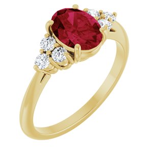 14K Yellow Gold Lab-Grown Ruby & 1/6 CTW Diamond Ring. 71812:605:P