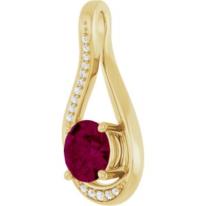 14K Yellow Gold 6 mm Natural Rhodolite Garnet & .04 CTW Diamond Pendant