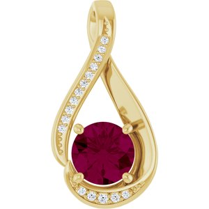 14K Yellow Gold 6 mm Natural Rhodolite Garnet & .04 CTW Diamond Pendant