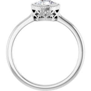 14K White Gold Bezel-Set 5.8 mm Round Halo-Style Engagement Ring. 122960:106:P