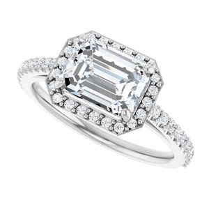 14K White Gold 8x6 mm Emerald 1/4 CTW Diamond Halo-Style Accented Engagement Ring. 123066:604:P