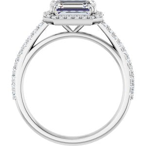 14K White Gold 8x6 mm Emerald 1/4 CTW Diamond Halo-Style Accented Engagement Ring. 123066:604:P