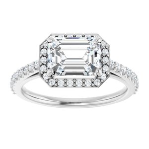 14K White Gold 8x6 mm Emerald 1/4 CTW Diamond Halo-Style Accented Engagement Ring. 123066:604:P