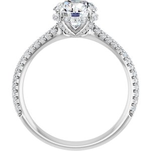 14K White Gold 7.4 mm Round Hidden Halo-Style Pave Accented Engagement Ring. 122098:397:P
