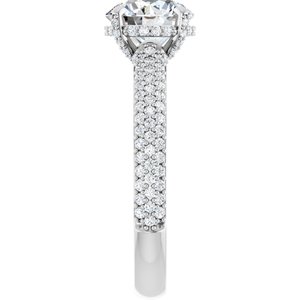 14K White Gold 7.4 mm Round Hidden Halo-Style Pave Accented Engagement Ring. 122098:397:P