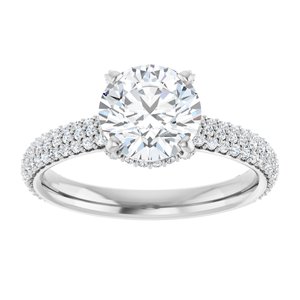 14K White Gold 7.4 mm Round Hidden Halo-Style Pave Accented Engagement Ring. 122098:397:P