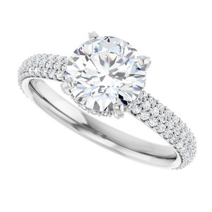 14K White Gold 7.4 mm Round Hidden Halo-Style Pave Accented Engagement Ring. 122098:397:P