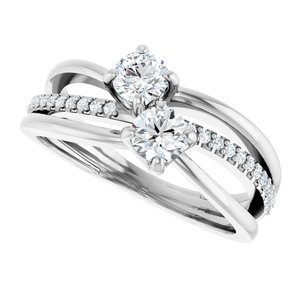 14K White Gold 4.1 mm Round Two-Stone Accented Engagement Ring. 123118:101:P