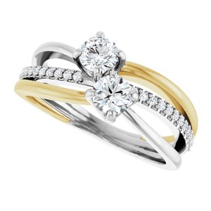 14K White & Yellow Gold 4.1 mm Round Two-Stone Accented Engagement Ring. 123118:102:P
