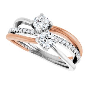 14K White & Rose Gold 4.1 mm Round Two-Stone Accented Engagement Ring. 123118:104:P