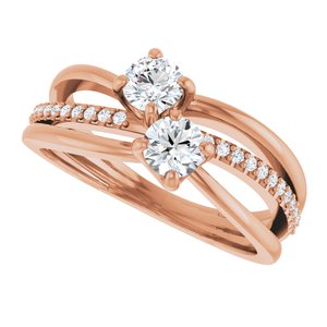 14K Rose Gold 4.1 mm Round Two-Stone Accented Engagement Ring. 123118:105:P
