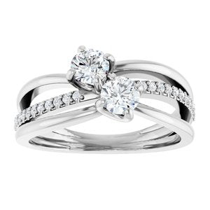 14K White Gold 4.1 mm Round Two-Stone Accented Engagement Ring. 123118:101:P