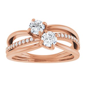 14K Rose Gold 4.1 mm Round Two-Stone Accented Engagement Ring. 123118:105:P