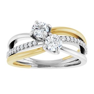 14K White & Yellow Gold 4.1 mm Round Two-Stone Accented Engagement Ring. 123118:102:P