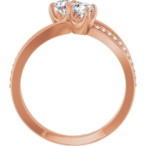14K Rose Gold 4.1 mm Round Two-Stone Accented Engagement Ring. 123118:105:P