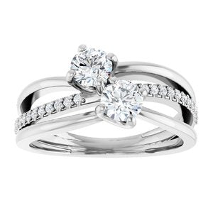 14K White Gold 4.4 mm Round Two-Stone Accented Engagement Ring. 123118:108:P