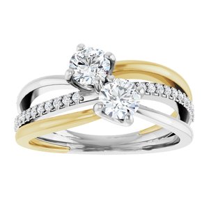 14K White & Yellow Gold 4.4 mm Round Two-Stone Accented Engagement Ring. 123118:109:P