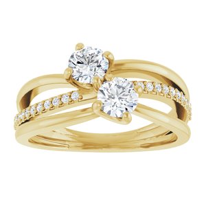 14K Yellow Gold 4.4 mm Round Two-Stone Accented Engagement Ring. 123118:110:P