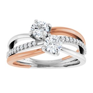 14K White & Rose Gold 4.4 mm Round Two-Stone Accented Engagement Ring. 123118:111:P