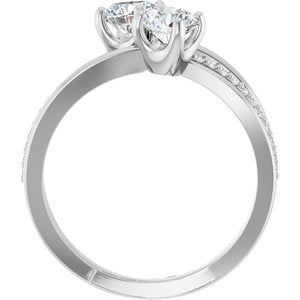 14K White Gold 5.2 mm Round Two-Stone Accented Engagement Ring. 123118:115:P